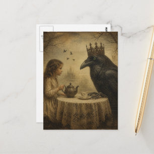 Retro Fantasie Kind een Koninklijke Raven Theepart Briefkaart