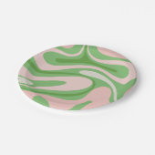 Retro Fantasy Swirl Abstract Pattern Green Roze Papieren Bordje (Gekanteld)