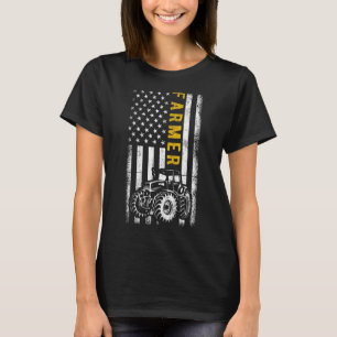 Retro Farmer American USA Vlag Tractors Patriotic T-shirt