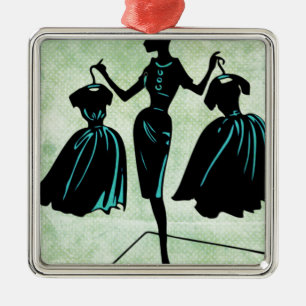 Retro Fashionista Silhouette Metalen Ornament