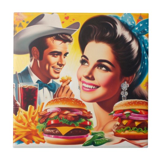 Retro Fastfood Koppel Tegeltje (Voorkant)