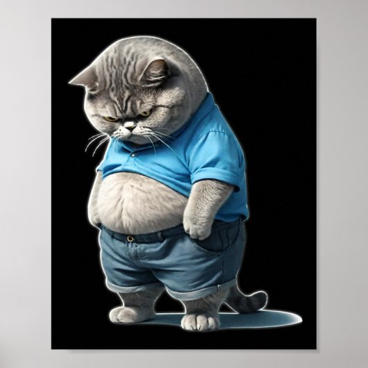 Retro Fat Kitten T-shirt Funny Cat Rolling Fatties Poster (Voorkant)