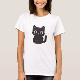 Retro faux cross-stitch pixel art Zwart Kat T-shirt