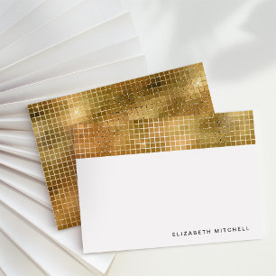 Retro Faux Gold Disco Ball Mirror Monogram Notitiekaartje
