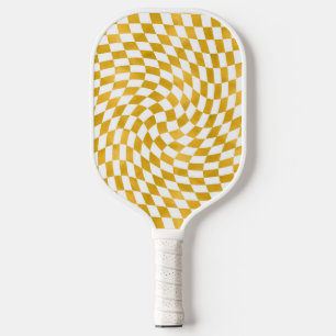 Retro Faux Gold Foil Checker Warped Checkerboard Pickleball Paddle