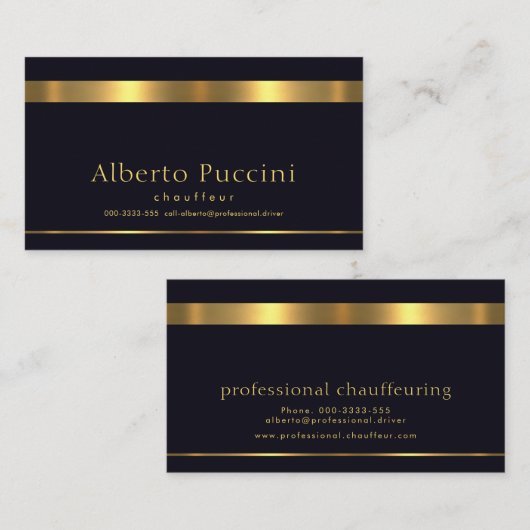 Retro Faux Gold Stripe minimalist Chauffeur Visitekaartje (Voorkant / Achterkant)