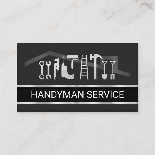 Retro Faux Silver Handyman Tools Layer Visitekaartje (Voorkant)