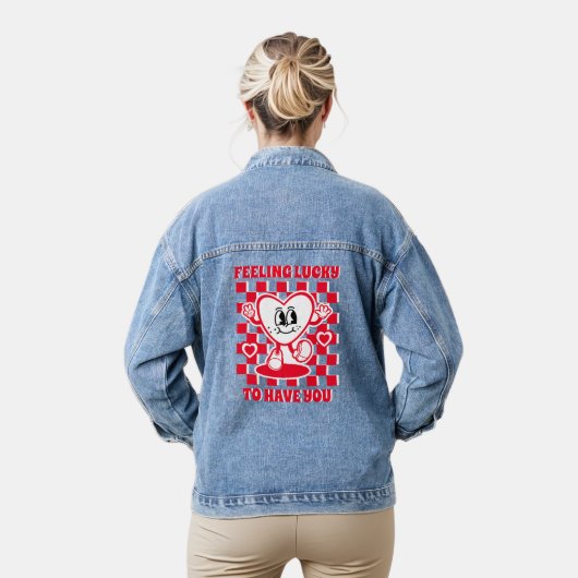 Retro Feeling Lucky Women's Valentijnsdag Denim Jacket (Model)