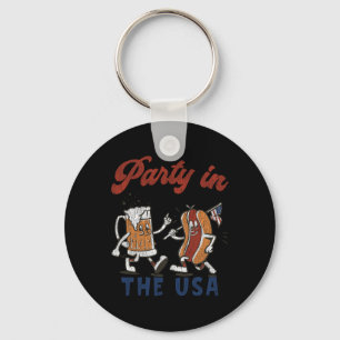 Retro Feest In De Vs Bier Hotdog Liefhebber Grappi Sleutelhanger