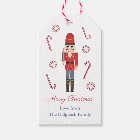 Retro Feestdagen Rode Notenkraker Candy Canes Stre Cadeaulabel (Voorkant)