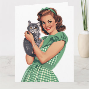 RETRO FEMME CHAT MOM CARTE DE SALUT D'ANNIVERSAIRE