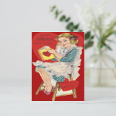 Rétro femme vintage faisant cuire la carte de (Debout devant)