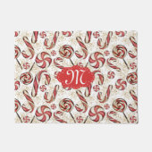 Retro Festive Cute Red Candy Cane Pattern Monogram Deurmat (Voorkant)