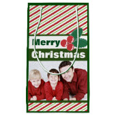 Retro Festive Stripes en Holly Custom Photo Klein Cadeauzakje (Voorkant)