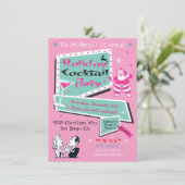Retro Fêtes de Noël rose Invitations (Debout devant)