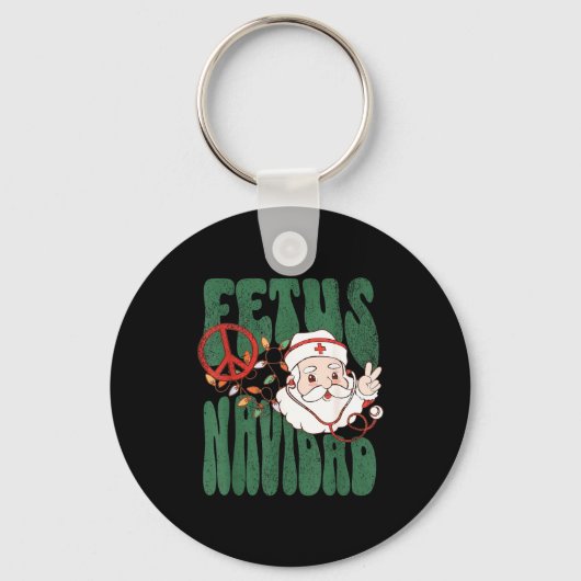 Retro Fetus Navidad Santa Claus Christmas Obgyn Nu Sleutelhanger (Voorkant)