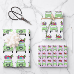 Retro Fiat 500 met kerstcadeaus Inpakpapier Vel