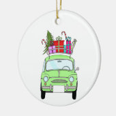 Retro Fiat 500 met kerstcadeaus Keramisch Ornament (Links)