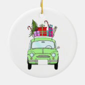 Retro Fiat 500 met kerstcadeaus Keramisch Ornament (Achterkant)