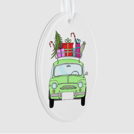Retro Fiat 500 met kerstcadeaus Ornament (voorkant)