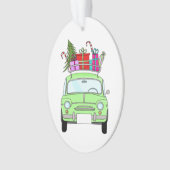 Retro Fiat 500 met kerstcadeaus Ornament (voorkant)