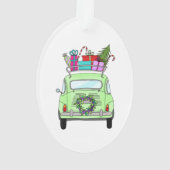 Retro Fiat 500 met kerstcadeaus Ornament (achterkant)