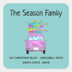 Retro Fiat 500 met kerstcadeaus Vierkante Sticker