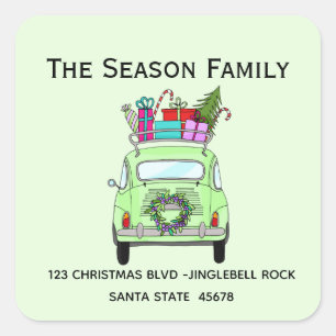 Retro Fiat 500 met Kerstcadeaus Vierkante Sticker