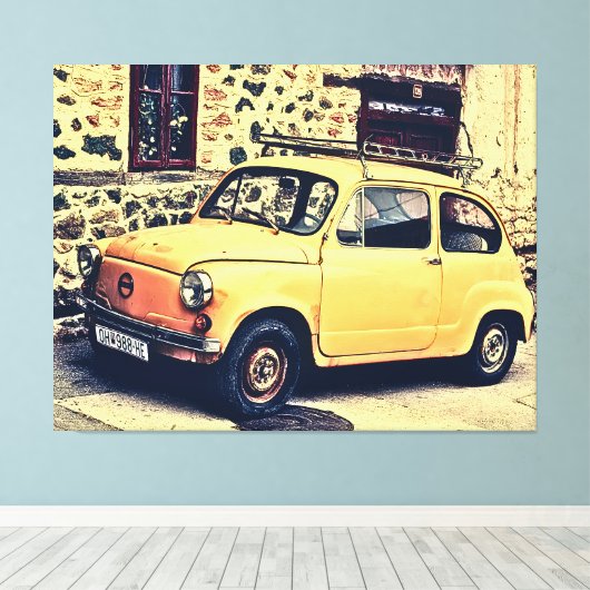Retro fiat 600 rustiek straatbeeld canvas afdruk (Insitu (Houten vloer))