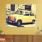 Retro fiat 600 rustiek straatbeeld canvas afdruk (Insitu (Woonkamer))