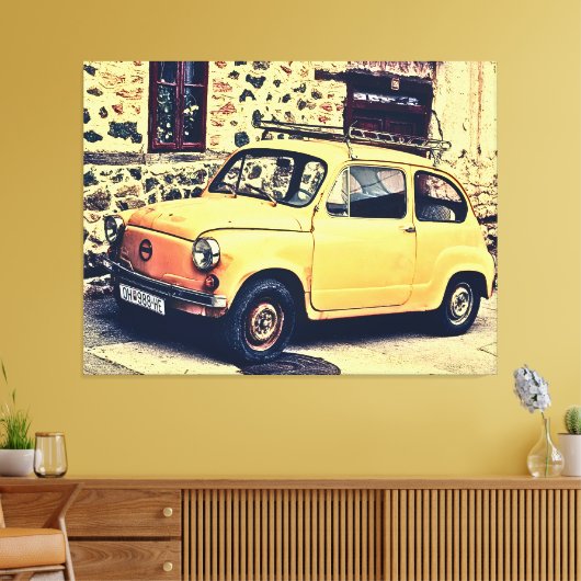 Retro fiat 600 rustiek straatbeeld canvas afdruk (Insitu (Woonkamer))