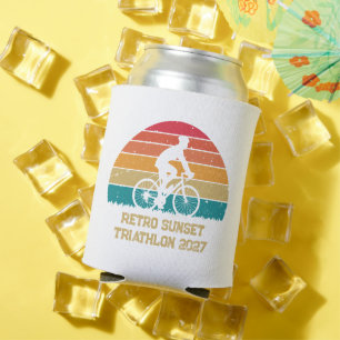 Retro fiets zonsondergang aangepaste triatlon blikjeskoeler