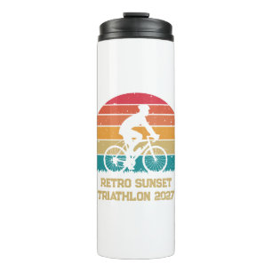 Retro fiets zonsondergang aangepaste triatlon thermosbeker
