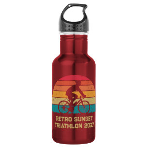 Retro Fiets Zonsondergang Custom Triatlon Waterfles