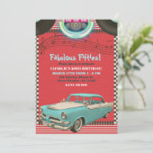 Retro Fifties  Klassieke auto 50's 50-partij Kaart (Staand voorkant)