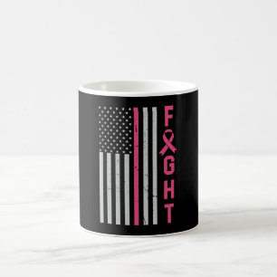 Retro Fight American Flag Breast Cancer Awareness Koffiemok