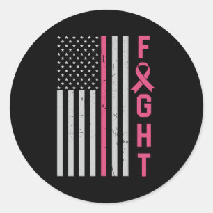 Retro Fight American Flag Breast Cancer Awareness Ronde Sticker