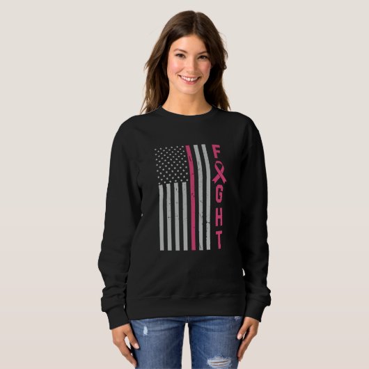Retro Fight American Flag Breast Cancer Awareness Trui (Voorkant volledig)