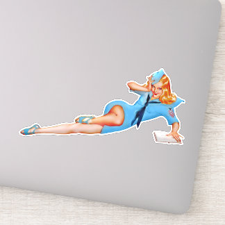 Retro  Fight Attendant Pin-up Girl Sticker