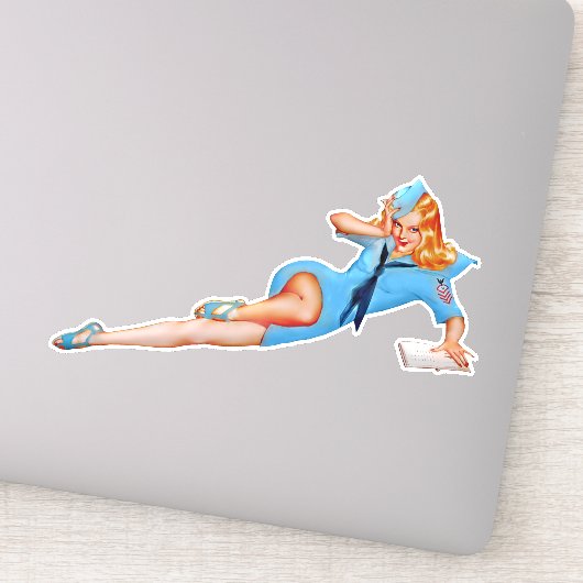 Retro  Fight Attendant Pin-up Girl Sticker (Detail)
