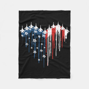 Retro Fighter Jet Vliegtuig Amerikaanse Vlag Hart Fleece Deken