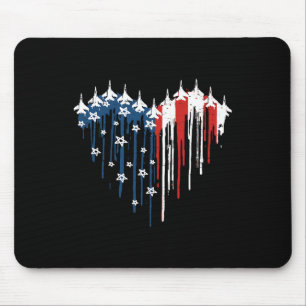 Retro Fighter Jet Vliegtuig Amerikaanse Vlag Hart Muismat