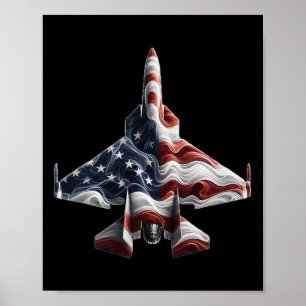 Retro Fighter Jet Vliegtuig Amerikaanse Vlag Hart Poster