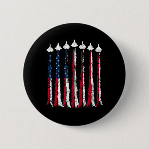 Retro Fighter Jet Vliegtuig Amerikaanse Vlag Hart  Ronde Button 5,7 Cm