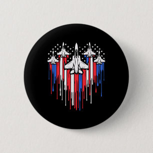Retro Fighter Jet Vliegtuig Amerikaanse Vlag Hart  Ronde Button 5,7 Cm
