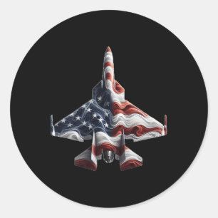 Retro Fighter Jet Vliegtuig Amerikaanse Vlag Hart  Ronde Sticker