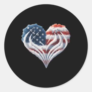 Retro Fighter Jet Vliegtuig Amerikaanse Vlag Hart Ronde Sticker
