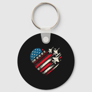 Retro Fighter Jet Vliegtuig Amerikaanse Vlag Hart Sleutelhanger