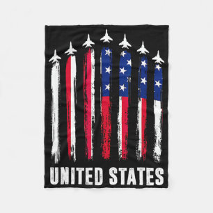 Retro Fighter Jet Vliegtuig Vlag Verenigde Staten Fleece Deken