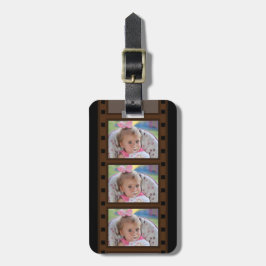 Retro Film Strip tot 3 foto's op zwart Bagagelabel